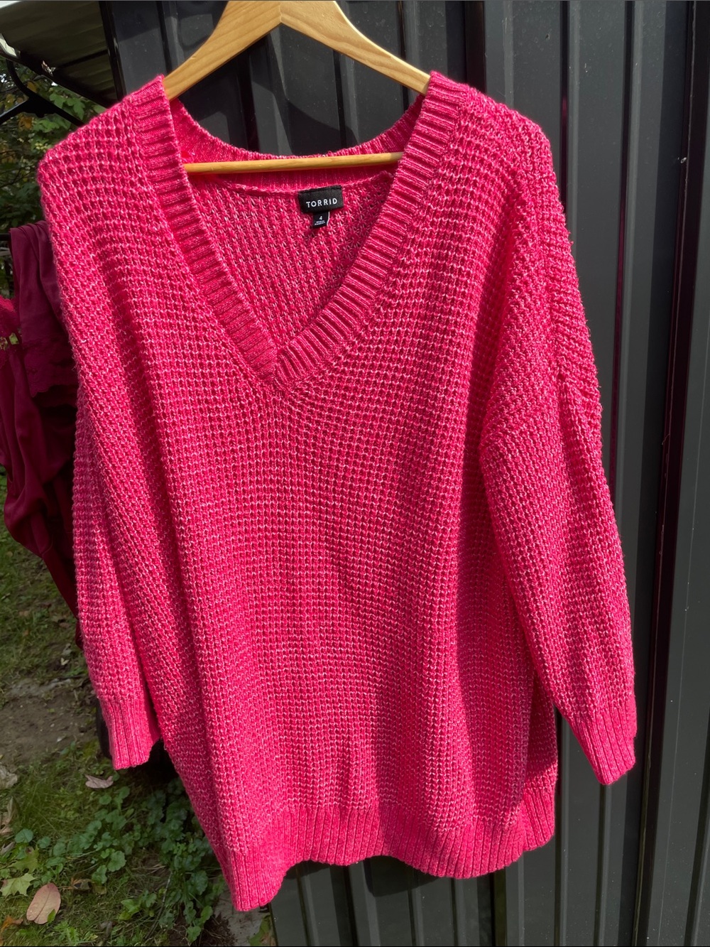 torrid Bright Pink V-Neck Chunky Knit Sweater